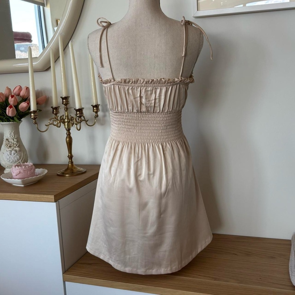 100% Silk Champagne Satin Mini Slip Dress by 437 - Picture 3 of 6